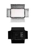 Photo and lamp isolate on white back. LED lamp with special shutters for the formation of light flux. Photo and lighting fixture.