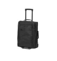 Suitcase with telescopic handle and on wheels isolate on white back. Baggage on a travel or business trip photo