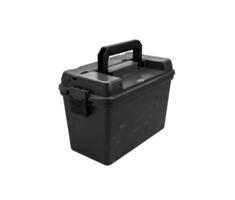 Plastic box with a handle and additional compartments for various small items. Tool box for fishing or hunting accessories. Isolate on a white back photo