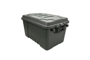 Plastic box with locks isolate on a white back. A container for storing and transporting various things. photo