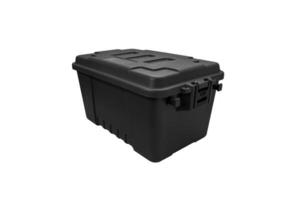 Plastic box with locks isolate on a white back. A container for storing and transporting various things. photo