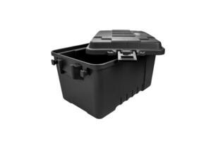 Plastic box with locks isolate on a white back. A container for storing and transporting various things. photo