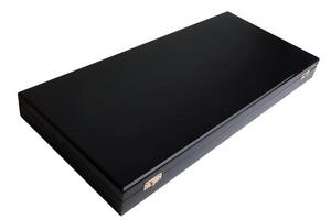 Black glossy wooden case isolated on white photo