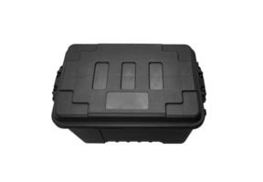 Plastic box with locks isolate on a white back. A container for storing and transporting various things. photo