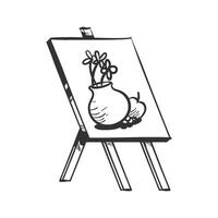 A drawing of a vase with flowers on a easel vector