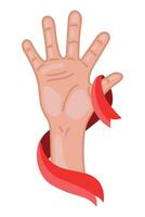 A hand with a red ribbon around it vector