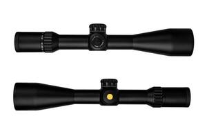 Modern sniper scope on a white back. Optical device for aiming and shooting at long distances. photo