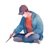 A man sitting on the ground with a wand vector