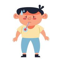 A cartoon boy with a thermometer in his mouth vector