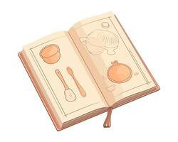 An open book with a spoon, spoon, and other utensils vector