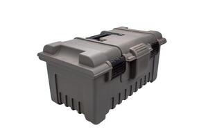 Portable plastic container with opening lid and additional compartments. Fishing or hunting box. Isolate on a white back. photo