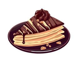 Chocolate crepe with nuts and chocolate sauce illustration vector