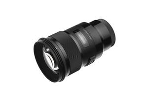 Modern lens with a focal length of 50 mm and aperture f 1.4 isolate on a white back. photo