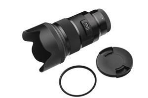 Modern lens with a focal length of 50 mm and aperture f 1.4 isolate on a white back. photo