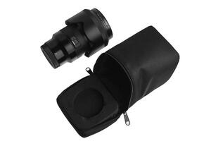 Modern lens with a focal length of 50 mm and aperture f 1.4 isolate on a white back. photo