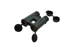 The binoculars are dark green. A modern device for observing objects at a long distance. Isolate on a white back photo