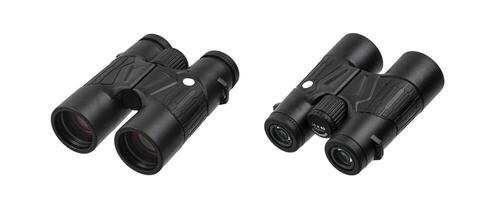 Modern binoculars. An optical instrument for observation at long distances. Isolate on a white back. photo