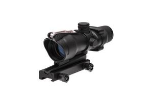 modern black optical scope for weapon isolated on whited. sight scope isolated on white back. photo