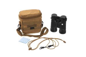 Modern binoculars and accessories. An optical instrument for observation at long distances. Isolate on a white back. photo