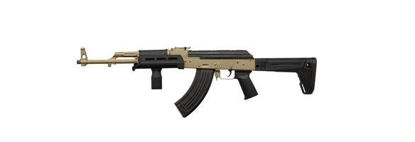 Classic AK automatic carbine in a modern body kit. Soviet army weapons isolate on a white back. photo
