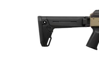 Classic AK automatic carbine in a modern body kit. Soviet army weapons isolate on a white back. photo
