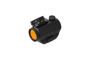 modern black optical scope for weapon isolated on whited. sight scope isolated on white back. photo