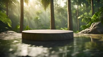 A round table in the middle of a pond surrounded by trees video