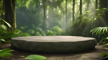 A round stone table in the middle of a forest video