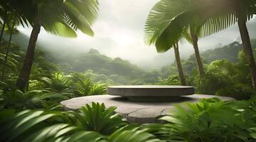 An empty stone bench in the middle of a tropical forest video