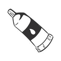 A tube of glue is shown in black and white vector