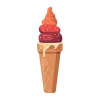 Ice cream cone with strawberry and cherry on top vector