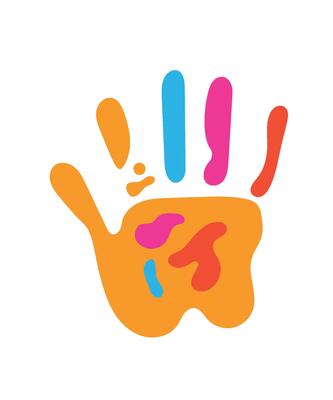 A colorful hand with a paint splatter on it