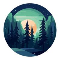 A forest scene with trees and a moon vector