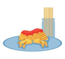 Pasta with sauce and noodles on a plate vector