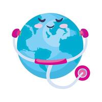 A cartoon earth with a stethoscope around it vector