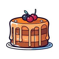 A cake with a cherry on top and a drizzle of syrup vector