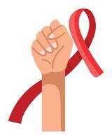 A hand holding a red ribbon and a fist vector