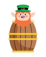 A leprechaun in a barrel with a hat vector