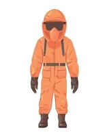 An orange man in a gas mask and overalls vector