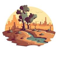 A cartoon illustration of a desert landscape with a stream vector