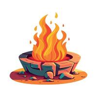 A cartoon fire pit with flames and rocks vector
