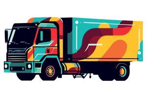 A colorful truck with a colorful design on it vector
