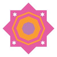 A pink and orange hexagon with stars on it vector