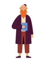 A cartoon man with a beard and a book vector