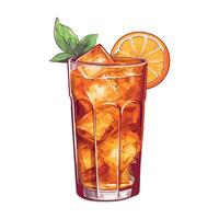 An orange drink with ice cubes and a slice of orange vector