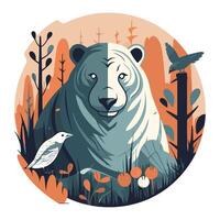 A bear and bird in the forest vector