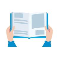 Hands holding open book with page in front of them vector