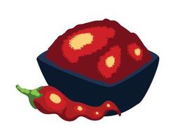 A bowl of chili and a chili pepper vector