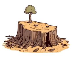 A cartoon tree stump with a tree growing out of it vector