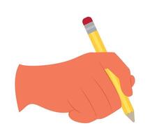 Hand holding a pencil and writing on paper vector